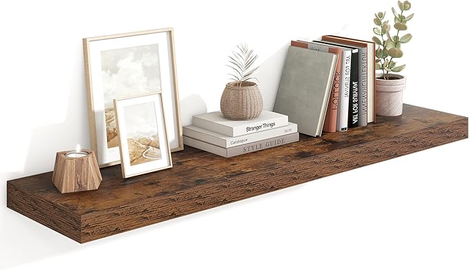 Heimlove 48" Floating Shelves for Wall,10 Deep Rustic Brown Wood Display & Storage Wall Shelves with Heavy Duty Brackets for Bathroom,Bedroom,Kitchen,Living Room,Office-Ruum Studio Home