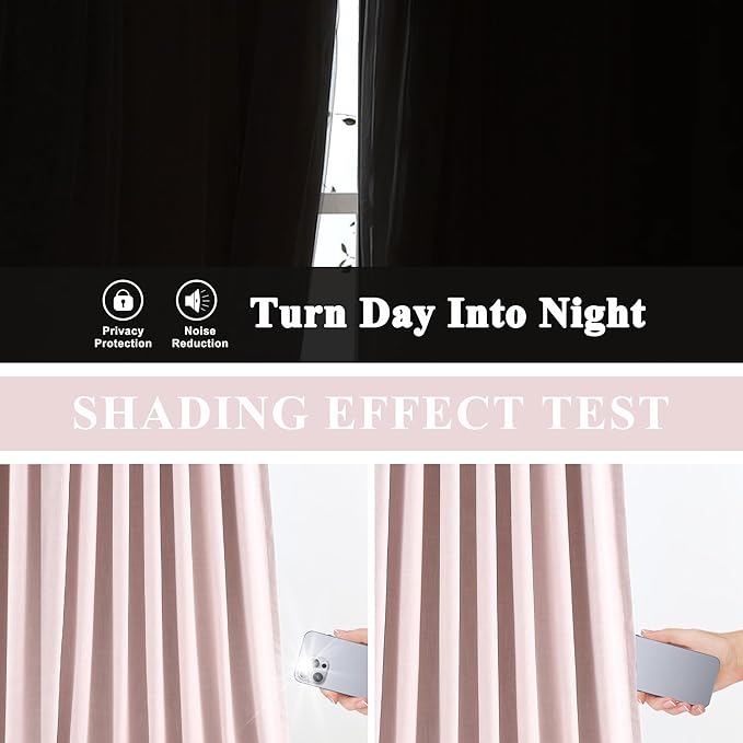 Vision Home Soft Pink Pinch Pleated Full Blackout Curtains Linen Blended Room Darkening Curtain Panels 84 inch for Living Room Bedroom Thermal Insulated Pinch Pleat Drapes with Hooks 40" Wx84 Lx2-Ruum Studio Home