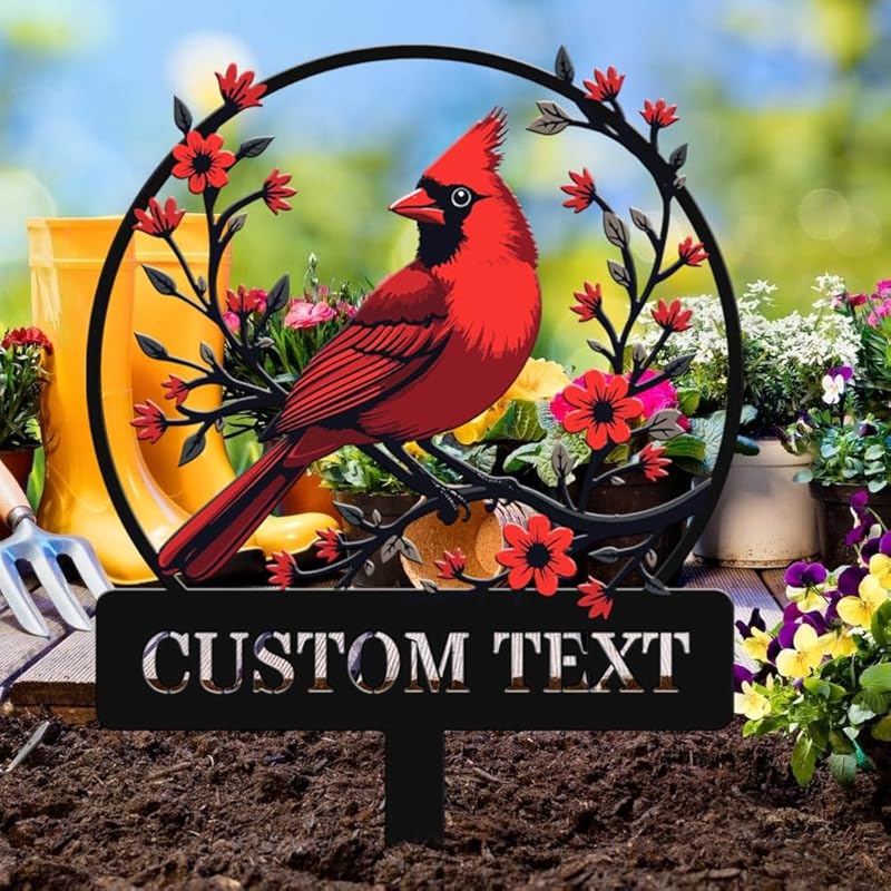 Personalized Name Garden Cardinal Metal Signs with Stake, Custom Family Name Yard Decor for Outdoor Outside, Cardinal Lawn Patio Stake Gardening Enthusiasts Grandmothers Gift-Ruum Studio Home