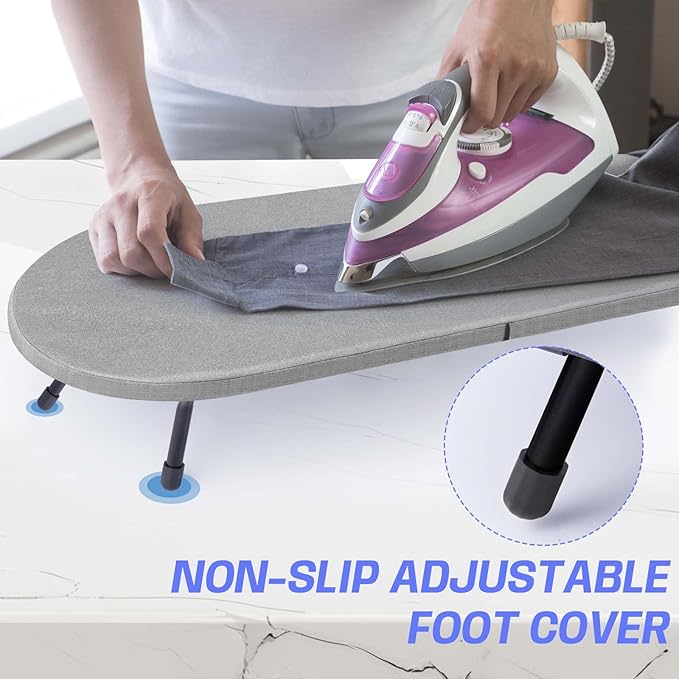 Tabletop Ironing Board with Iron Rest, Metal Mesh Panel Mini Ironing Board with Heat Resistant Cover, Portable Small Iron Board Foldable for Dorms, Apartment and Travel, 32" x12'', Grey-Ruum Studio Home