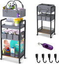 2IN1 Baby Diaper Caddy Organizer-3 Tier Rolling Storage Cart with Dividers - Bedside Diaper Caddy Cart for Baby Nursery Newborn Essentials-Mobile Utility Carts with Wheels for Changing Table-Ruum Studio Home