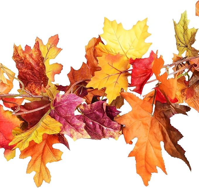 DearHouse 2 Pack Fall Garland Maple Leaf, 5.9Ft/Piece Hanging Vine Garland Artificial Autumn Foliage Garland Thanksgiving Decor for Home Wedding Fireplace Party Christmas (Orange)-Ruum Studio Home