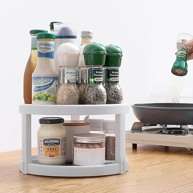 Lazy Susan Organizer, 2 Tier Non Skid Spice Rack Turntable,360 Degree Rotating Seasoning Organizer, 10-Inch Spinning Organizer for Pantry Cabinet, Kitchen, Countertop, Vanity Display Stand-Ruum Studio Home