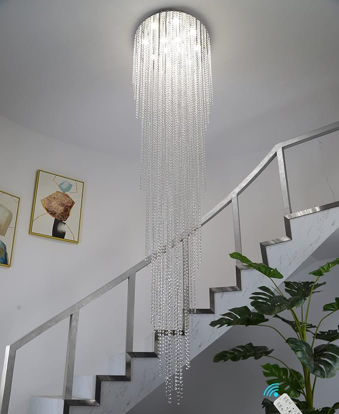 Flashing God H102'' High Ceiling Chandeliers for Entryway Modern Crystal Chandelier Large Foyer Chandeliers Modern Raindrop Chandelier for Villa Staircase,Pendant Light Fixtures-Ruum Studio Home