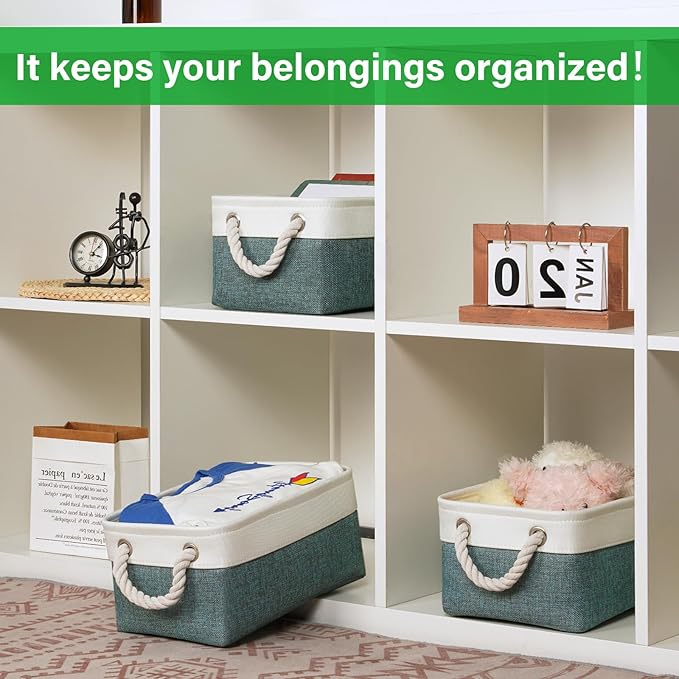 Bidtakay Small Storage Baskets for Shelves 3 Pack Fabric Storage Bins for Organizing Linen Collapsible Organizer for Closet-Deep Green-Ruum Studio Home