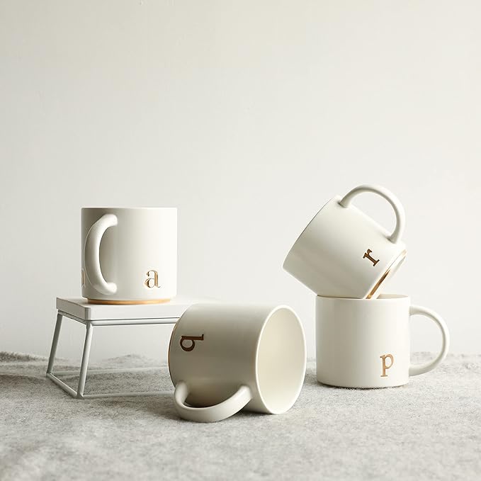 COLLECTIVE HOME - Monogram Ceramic Mugs, 15 oz Golden Initial Coffee Cups, Elegant Alphabet Tea Mugs, Elegant Personalized Mug with Gift Box, Luxurious Cups for Office and Home (a)-Ruum Studio Home