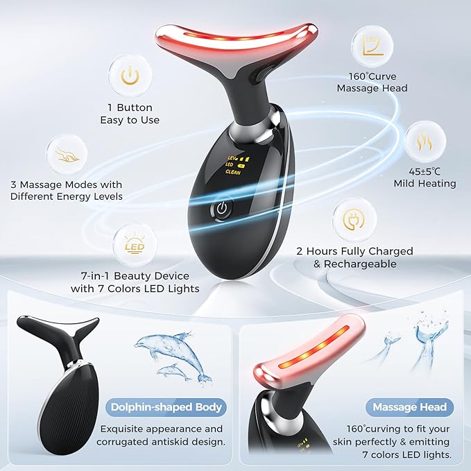 7-in-1 Deplux Face Neck Massager for Skin Care at Home, Facial Massager Glossy Black-Ruum Studio Home