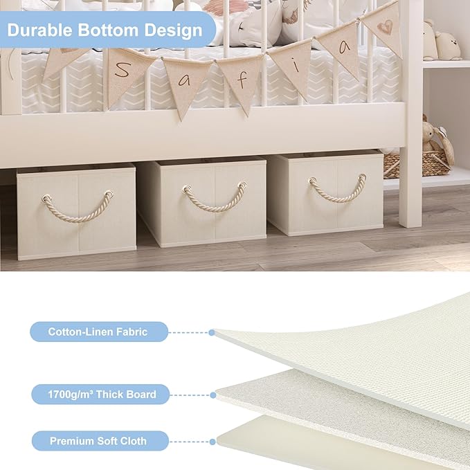 Closet Storage Bins, Linen Closet Organizers and Storage Basket for Shelves, Collapsible Shelf Baskets for Organizing Shelves, Bedroom Clothes Basket, Beige, 3 Pack-Ruum Studio Home