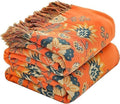 Throw Blanket for Couch Bed Chair,100% Cotton Soft Lightweight Blanket Rustic Quilt -Orange Floral Printed Farmhouse Decor Bed All Season Blankets,80"×90"-Ruum Studio Home