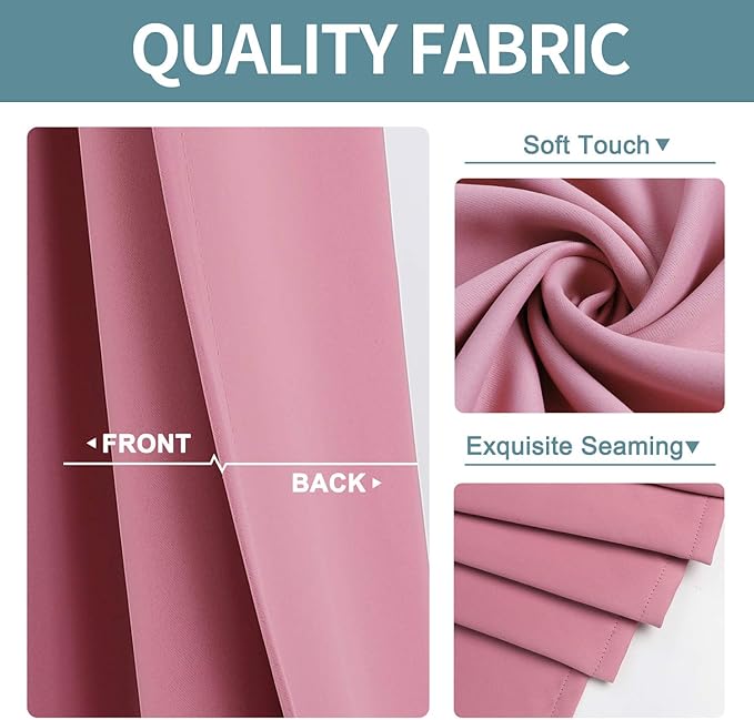ChrisDowa Small Window Curtains for Kitchen and Bedroom - Grommet Short Thermal Insulated Room Darkening Curtains (2 Panels, Pink, 34 x 36 Inch)-Ruum Studio Home