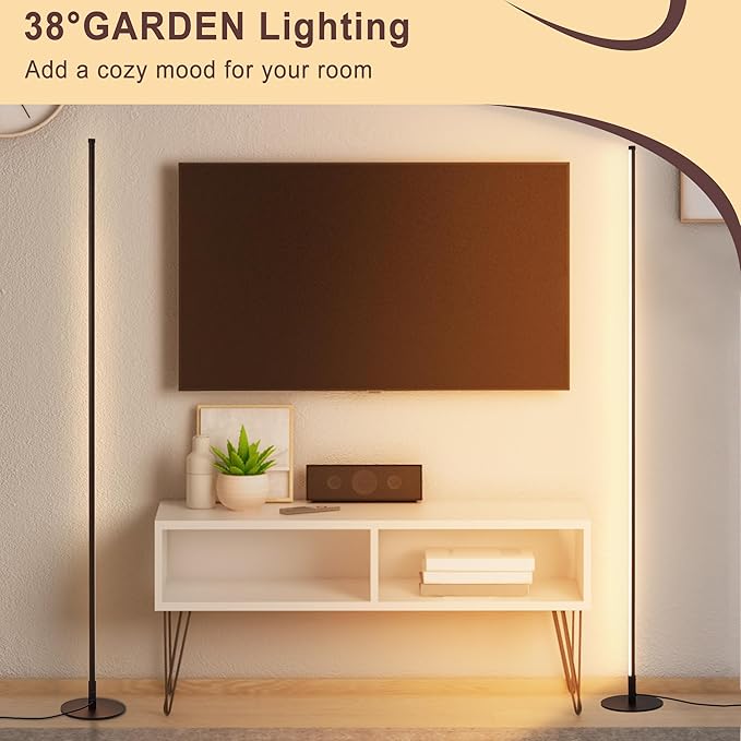 Modern Floor Lamps for Living Room, 56" LED Black Corner Lights with Remote, Dimmable, Floor Standing Lamp for Bedroom Home Office-Ruum Studio Home