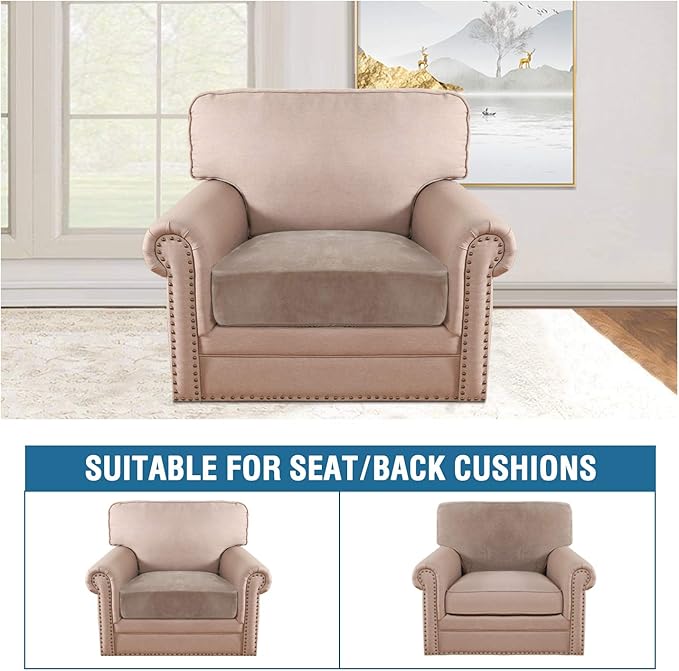 H.VERSAILTEX Velvet Stretch Couch Cushion Cover Plush Cushion Slipcover for Chair Cushion Furniture Protector Seat Cushion Sofa Cover (1 Piece Armchair Cushion Covers, Taupe)-Ruum Studio Home