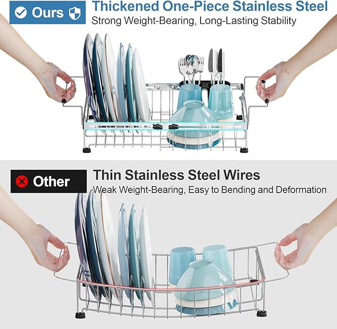 GSlife in Sink Dish Drying Rack - Stainless Steel Capacity Expandable Over The Sink Dish Drainer with Lock Knob and Utensil Holder for Kitchen Sink, 10.8"-17.9" L x 12.8" W, Silver-Ruum Studio Home