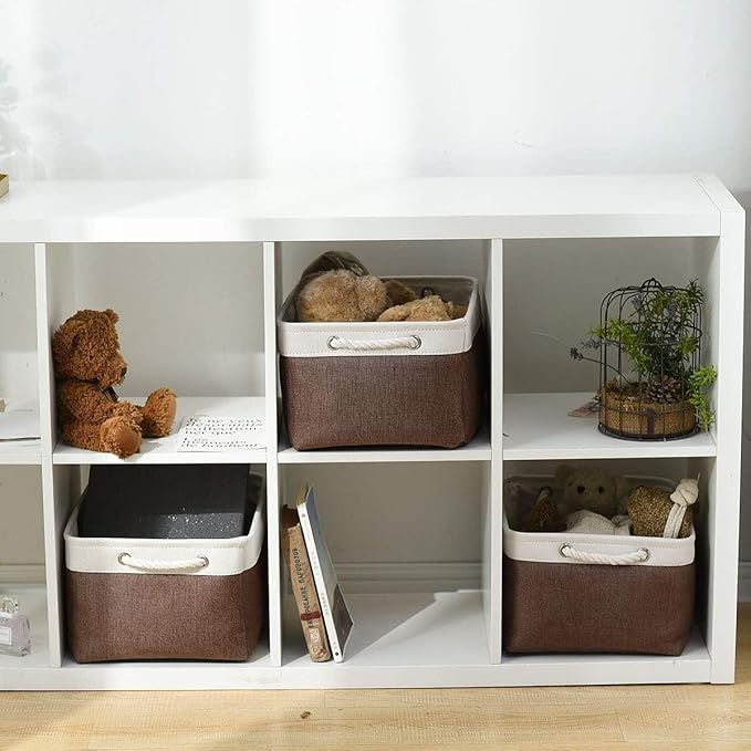 Organization and Storage Basket for Organizing - 16x12x8 inch Large 4 Pack Fabric Storage Cube Collapsible Storage Bins for Shelves, Storage Box for Cloth Books Canvas(White & Flaxen)-Ruum Studio Home