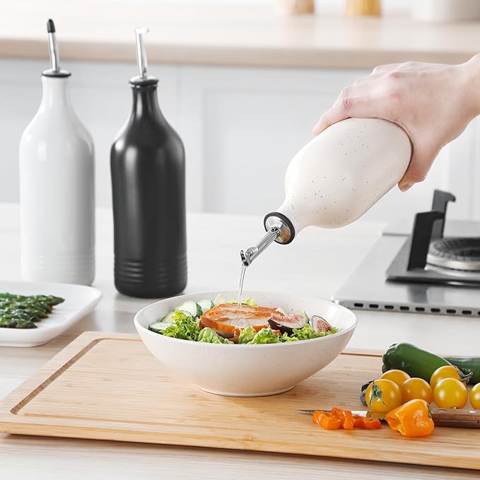 vancasso 20 Oz Ceramic Olive Oil Dispenser Bottle, Bottle Dispenser with Spout and Funnel for Kitchen,Suitable for Oil, Vinegar, Coffee Syrups & Other Liquids，Cream-Ruum Studio Home