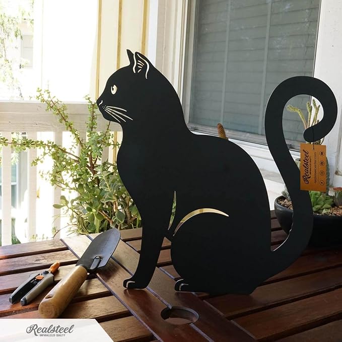 RealSteel I 3 Pack Steel Cat Garden Decor I Outdoor Yard Decorations I Gift for Cat Lovers I Lawn Ornaments and Statues I Garden Signs Decorative Outdoor - Textured Silver-Ruum Studio Home