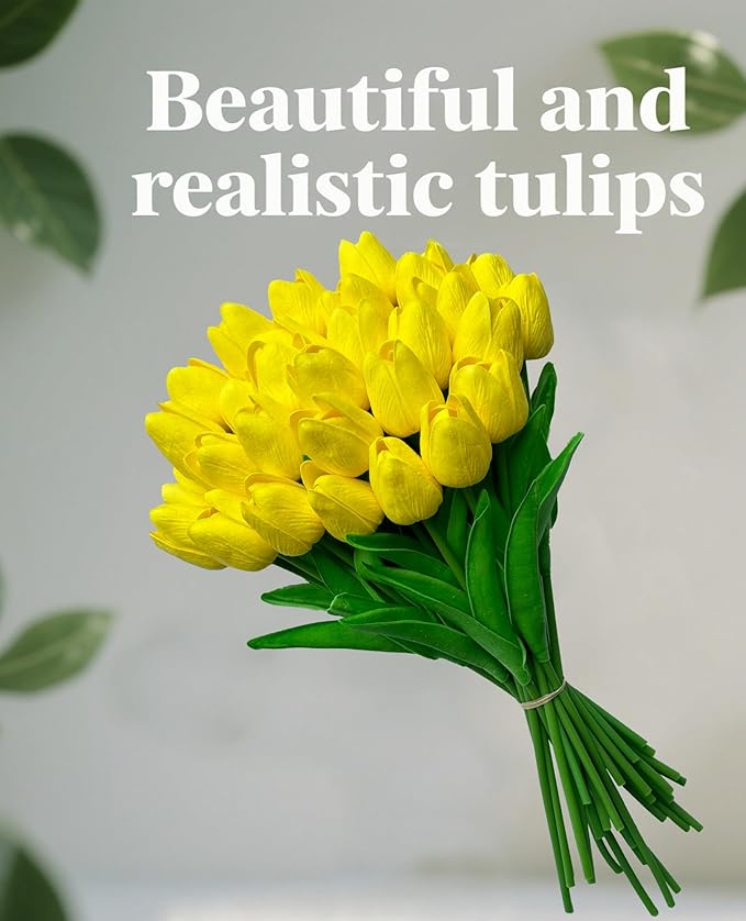 Yellow Artificial Tulip Flowers 15PCS Real Touch Faux PU Tulips Bouquet Faux Spring Flowers for Floral Arrangements Table Centerpiece Kitchen Home Mothers Day Easter Summer Decorations-Ruum Studio Home