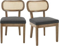 Rattan Dining Chairs Set of 2 Upholstered Linen Kitchen & Dining Room Chair with Curved Backrest Farmhouse Kitchen Chair Solid Wood Armless Side Chair for Dining Room/Restaurant, Black-Ruum Studio Home