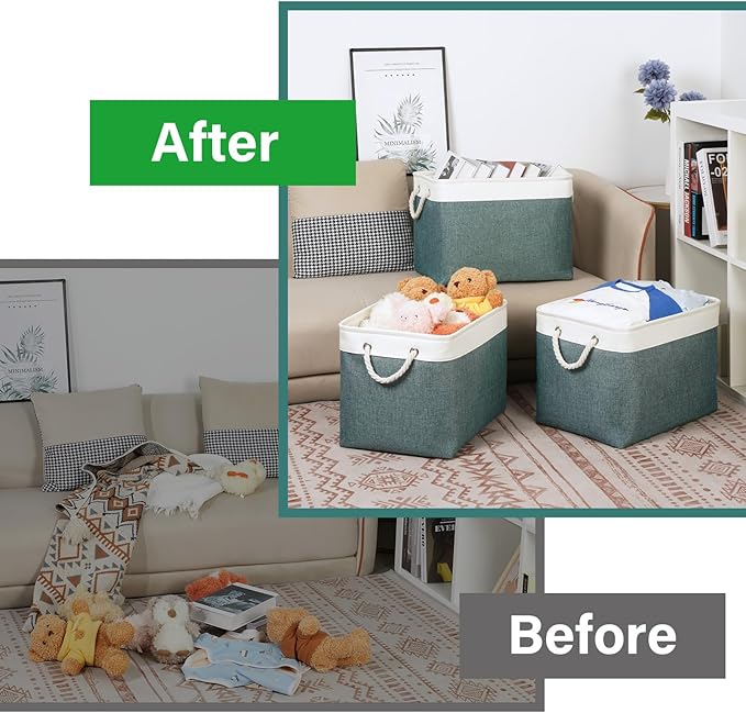 Bidtakay Large Storage Baskets for Shelves 3 Pack Fabric Storage Bins for Organizing Linen Collapsible Organizer for Closet-Deep Green-Ruum Studio Home