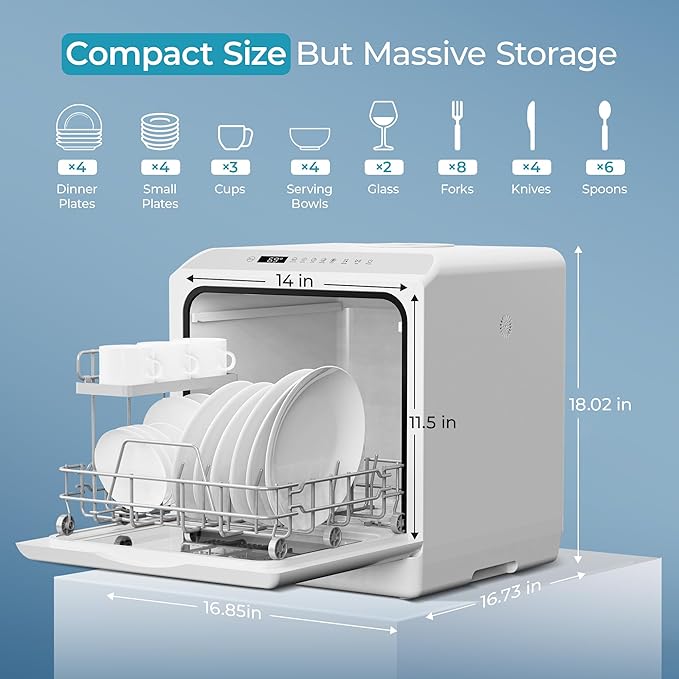 EUHOMY Portable Dishwasher Countertop Dishwasher, Mini Dishwasher Countertop with 5L Built-in Water Tank with 6 Modes, White, Table top dish washer with Baby Care for Apartment & RVs, No Hookup Needed-Ruum Studio Home