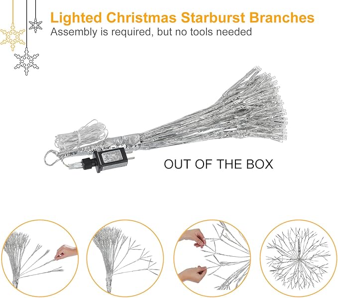 Christmas led Sparkle Ball Hanging Outdoor décorations -Haning Twig Ball,Snowflake Ornament Lights Indoor Outdoor Festive Holiday Décor 24Inch (Cool White)-Ruum Studio Home
