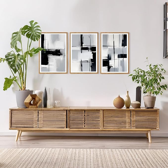 HPNIUB Modern Abstract Geometric Wall Art, Black & White Canvas Neutral Prints, Minimalist Bohemian Mid-Century Wall Art for Hallway, Office Wall Decor- 16"x24"x3-Ruum Studio Home