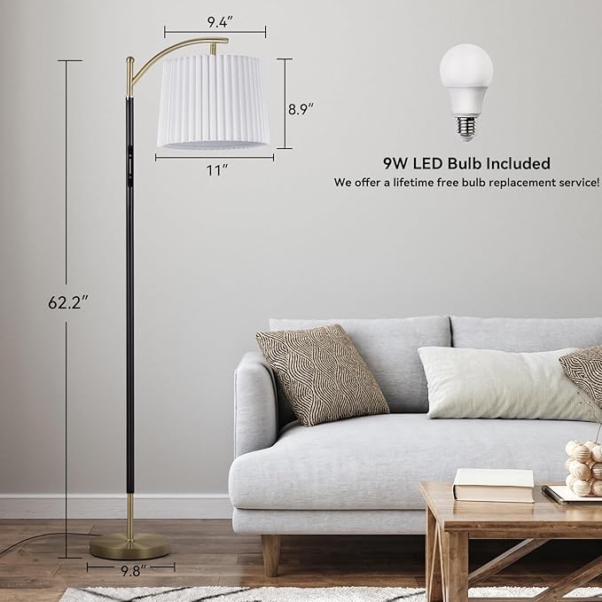 Floor Lamp, LED Floor Lamp with APP & Remote & Touch Control, Stepless Color Temperatures and Brightness, Tall Standing Lamp with Pleated Lampshade for Living Room, Bedroom, Office(Black Gold)-Ruum Studio Home