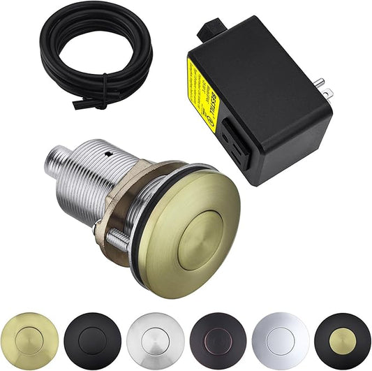BESTILL Garbage Disposal Air Switch Kit - UL Listed, Brass 2.95" Short Sink Top On/Off Switch Button for Food Waste Disposer, Brushed Gold, Compatible with all Garbage Disposals-Ruum Studio Home