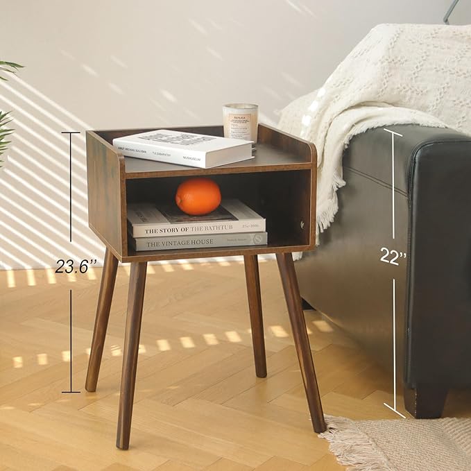 MaxSmeo Night Stand Set 2, Mid Century Modern Side Table Bedroom with Storage, Small End Bedside Table Set of 2 with Solid Wood Legs for Living Room, Office Small Spaces (Rustic Brown)-Ruum Studio Home