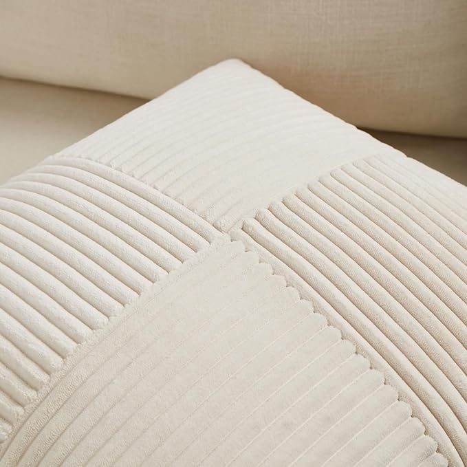 Fancy Homi 2 Packs Cream Lumbar Decorative Throw Pillow Covers 16x32 Inch for Living Room Couch Bed Sofa, Rustic Farmhouse Boho Home Decor, Soft Striped Corduroy Rectangle Accent Cushion Case 40x80 cm-Ruum Studio Home