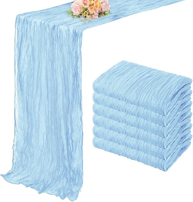 6 Pack Baby Blue Cheesecloth Table Runner 20 x 120 Inch Long Rustic Gauze Cheese Cloth Table Runner for Wedding 10FT Bridal Baby Shower Table Decorations Boho Fabric Sheer Birthday Party Table Decor-Ruum Studio Home