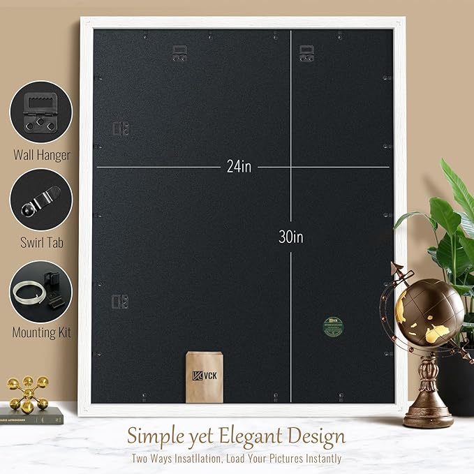 VCK 24x30 Poster Frames Set of 3, White Solid Wood Picture Frame, Textured Exclusive Gallery Frame - Wall Hanging-Ruum Studio Home