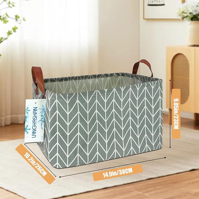 LANGYASHAN Rectangular Storage Bin Collapse Canvas Fabric Cartoon Storage Basket with Handles for Organizing Home Kitchen Boys and Girls Toys Office Closet Shelf Baskets (Rec Grey Point)-Ruum Studio Home