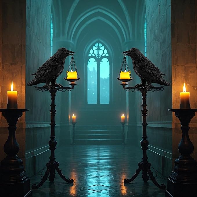 Raven Gothic Home Decor Fake Crow Light Holder Raven Lamp Tealight Candle Holder Resin Raven Statue 2PCS-Ruum Studio Home