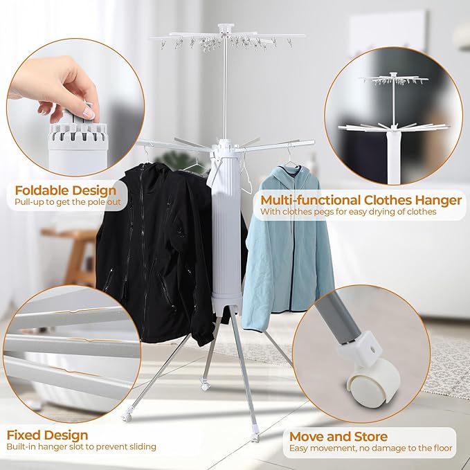 4-Legged Clothes Drying Rack Foldable,2 Tier Portable and Collapsible Space Saving Laundry Drying Rack with 4 Pulleys,Aluminum Dry Rack for Clothes-Ruum Studio Home