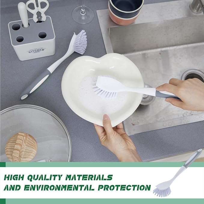 Hsei 20 Pcs Gray Kitchen Scrub Dish Brush Bulk with 11 Inch Handle Cleaning Dish Scrubber with Stiff Bristles Washing Scrub Brushes for Housekeeping for Pots and Pans, Kitchen Sink-Ruum Studio Home