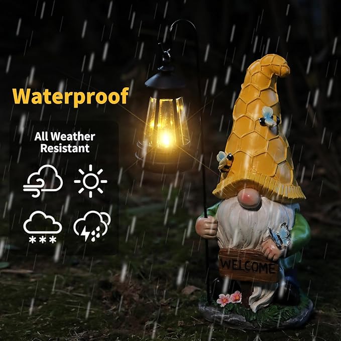 Gnome Garden Decor Statue Mom Dad Gifts Garden Accessories Garden Gnomes Outdoor Lights Solar Resin Gnomes Home Decorations for Patio,Yard,Lawn Ornament-Ruum Studio Home