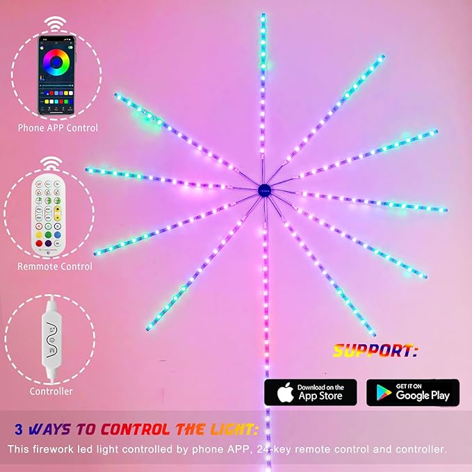 Smart Firework LED Lights Indoor, Music Sync LED Firework Lights with Firework Launch Effect, App and Remote Control, 11pcs LED Strip Lights with RGB Color Changing for Room, Festival Decor-Ruum Studio Home