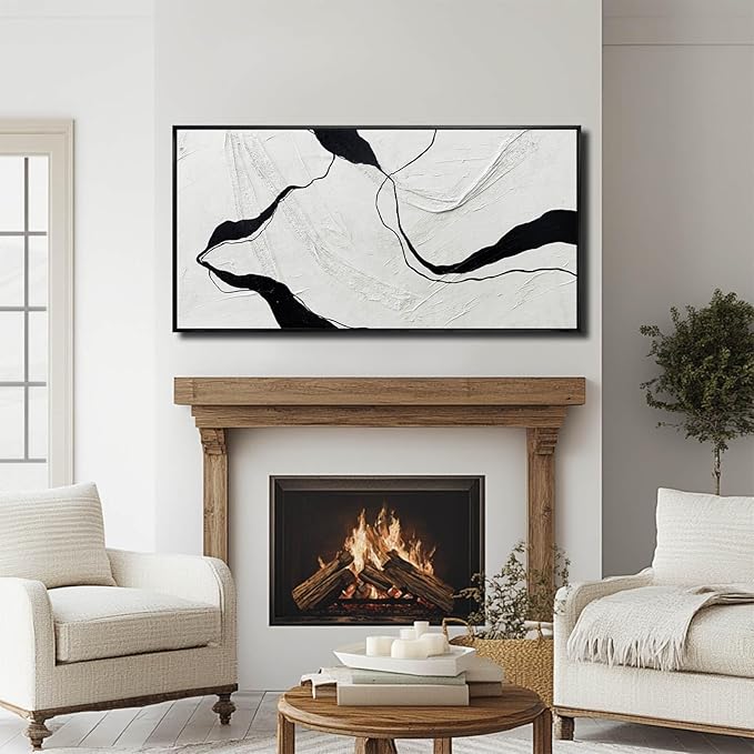 Framed Minimalist Wall Art 24"x48" Black and White Abstract Print Poster Line Canvas Modern Artwork for Living Room Bedroom Office Decor-Ruum Studio Home