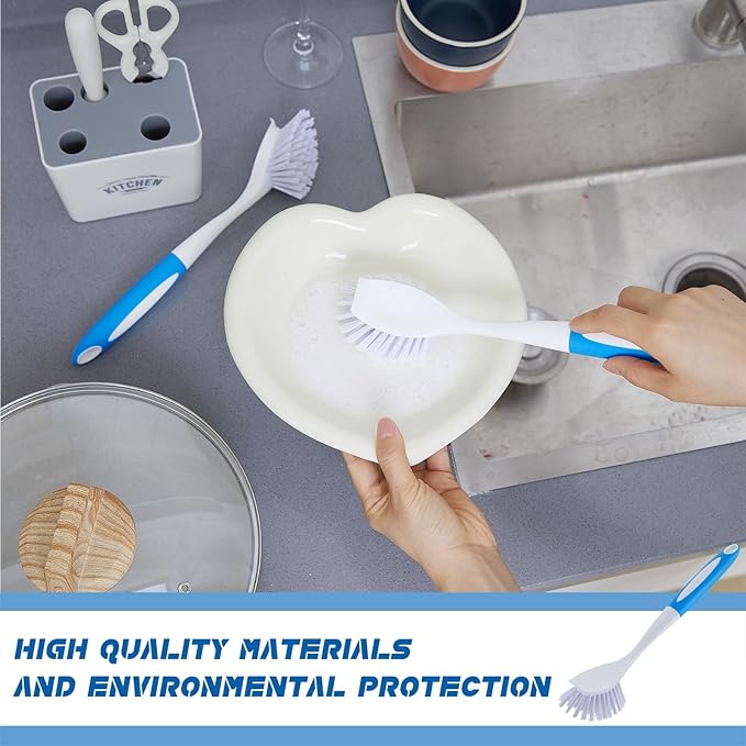Hsei 30 Pcs Blue Kitchen Scrub Dish Brush Bulk with 11 Inch Handle Cleaning Dish Scrubber with Stiff Bristles Washing Scrub Brushes for Housekeeping for Pots and Pans, Kitchen Sink-Ruum Studio Home