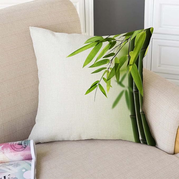 TSSOHU Green Bamboo Farmhouse Pillow Cover Cotton Linen Decorative Square Throw Pillow Cover 18x18 Inch for Sofa Couch Decoration-Ruum Studio Home