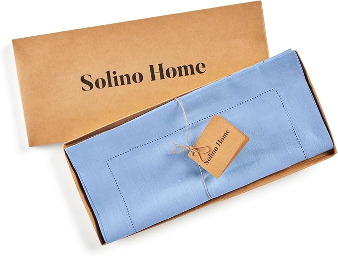 Solino Home Linen Cornflower Blue Hemstitch Table Runner 36 Inches - 100% Pure Linen Small Table Runner 14 x 36 Inch Ideal for Dresser and Coffee Tables - Classic Hemstitch-Ruum Studio Home