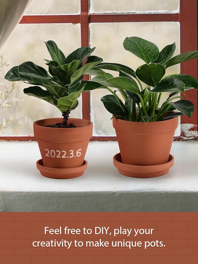 INGOFIN Terracotta Pots Set with Saucer - 5/6/7 inch Ceramic Clay Planters with Drainage Hole, Garden Flower Succulent Pots with Tray for Indoor Outdoor Plants, Set of 3-Ruum Studio Home