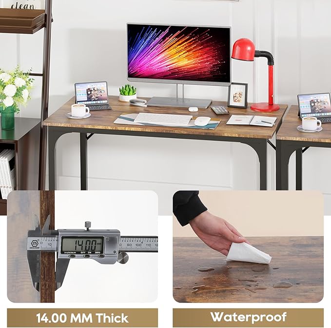 PayLessHere | 39 Inch Computer Desk | Brown | Office Desk with Metal Frame, Adjustable Feet | Water-Resistant, Scratchproof Surface | Sturdy Writing Table for Home Office or Study | Pack of 2-Ruum Studio Home