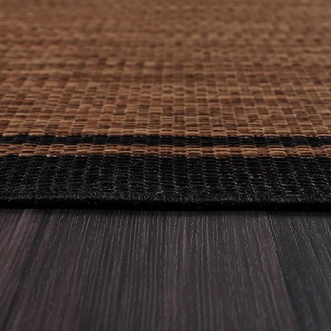 CAMILSON Indoor Outdoor Rug, 5x7 Bordered Nut Brown Black Modern Area Rugs for Indoor and Outdoor Patios, Kitchen and Hallway Mats, Washable Porch Deck Outside Carpet (Bordered Nut Brown Black, 5 x 7)-Ruum Studio Home