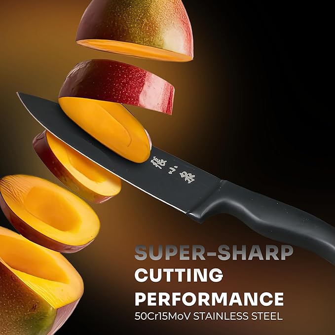 ZHANG XIAO QUAN SINCE 1628 15Pcs Knife Sets with Block, knife sets for kitchen with block High Carbon Stainless Steel Built-in Sharpener Dishwasher Safe(Black)-Ruum Studio Home