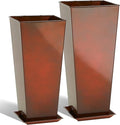 KOL 25'' & 28'' Tall Galvanized Steel Metal Glazed Planter with Insert, Set of 2, Metal Planter Pots for Indoor & Outdoor Use, Decorative Flower Plant Pots for Front Porch, Patio, Deck - Brown-Ruum Studio Home