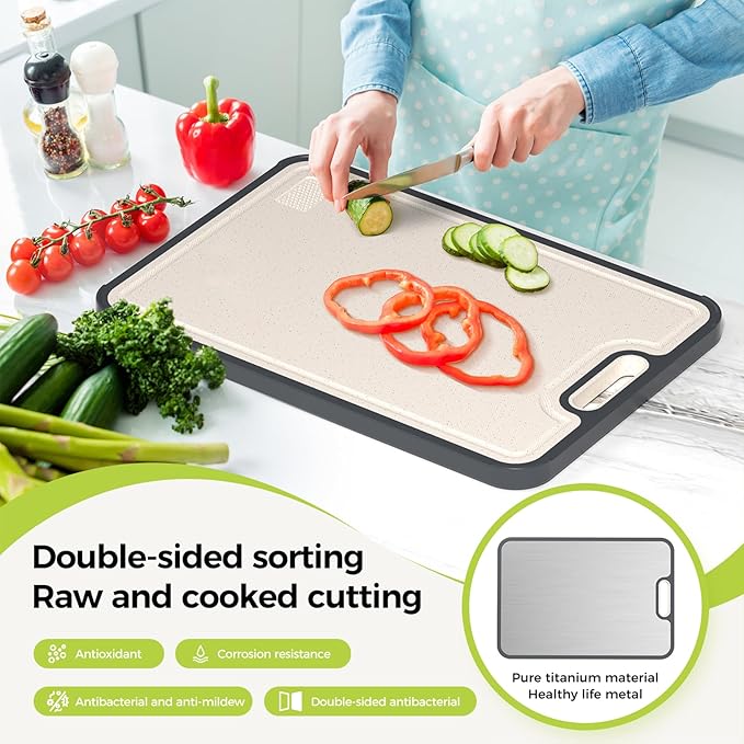 Titanium Cutting Board for Kitchen, Cutting Board Double Sided Food Grade, Pure Titanium and Wheat Straw PP, Easy to Clean Large Size 16”×11”-Ruum Studio Home
