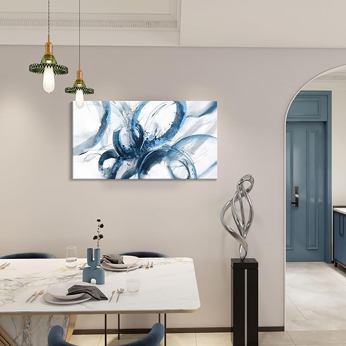 AJAZIKO Blue Wall Art Abstract Wall Decor Pictures for Living Room Wall Decoration Print Pictures Canvas Framed Artwork Minimalist Paintings for Office Above Bed Wall Decor 20×40in-Ruum Studio Home