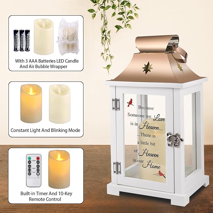 Memorial Lantern, Sympathy Gifts for Loss of Mom/Dad/Loved One, Bereavement Gifts, in Memory of Loved One Lantern,Celebration of Life, Memorial Gifts, Funeral Lantern,Because we Love is in Heaven-Ruum Studio Home